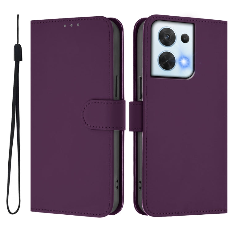 For OPPO Reno8 5G Skin Feel Solid Color Leather Phone Case with Lanyard