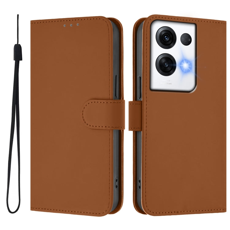 For OPPO Reno8 Pro 5G Global Skin Feel Solid Color Leather Phone Case with Lanyard