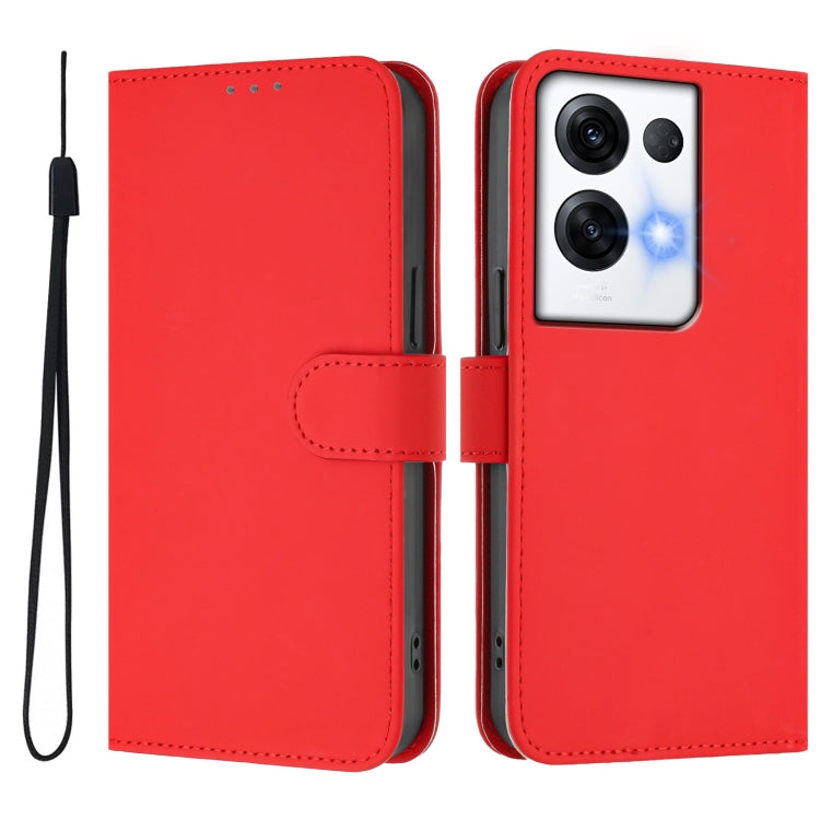 For OPPO Reno8 Pro 5G Global Skin Feel Solid Color Leather Phone Case with Lanyard