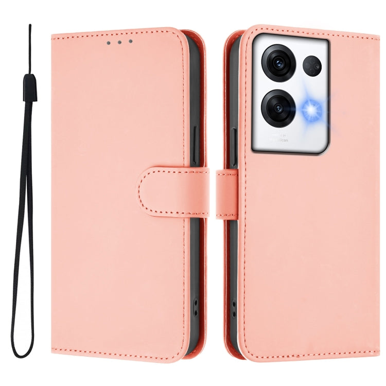 For OPPO Reno8 Pro 5G Global Skin Feel Solid Color Leather Phone Case with Lanyard