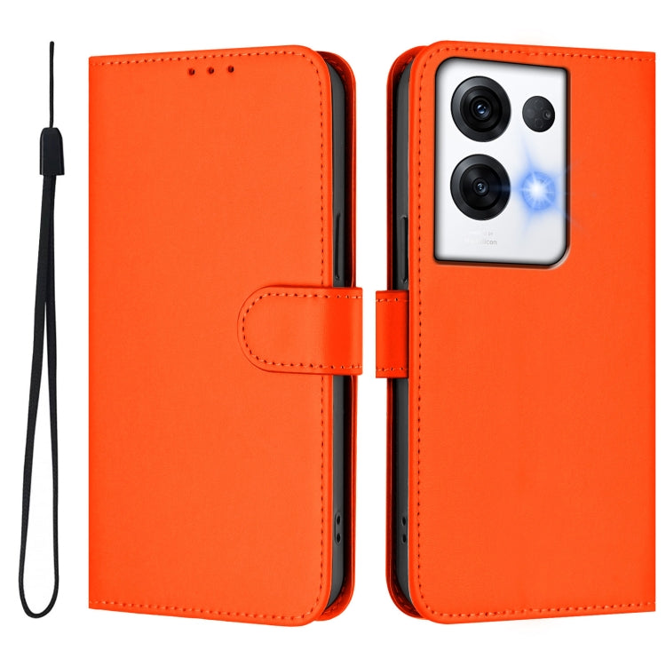 For OPPO Reno8 Pro 5G Global Skin Feel Solid Color Leather Phone Case with Lanyard