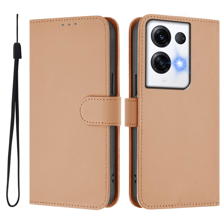 For OPPO Reno8 Pro 5G Global Skin Feel Solid Color Leather Phone Case with Lanyard