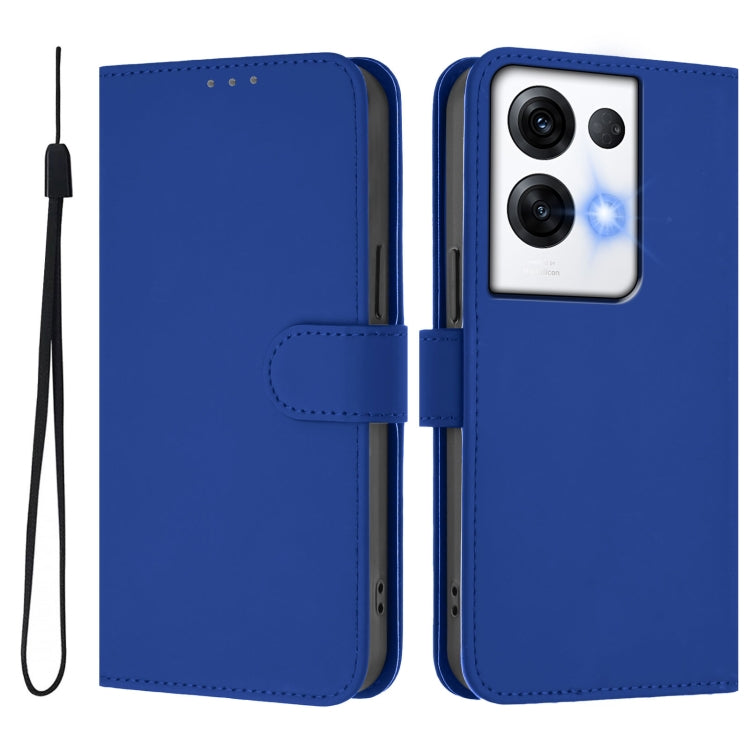 For OPPO Reno8 Pro 5G Global Skin Feel Solid Color Leather Phone Case with Lanyard