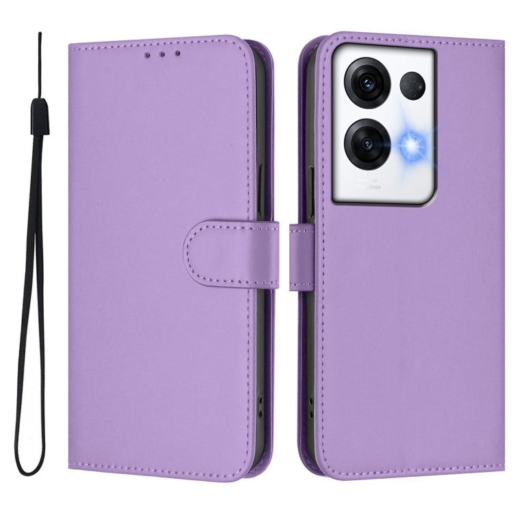 For OPPO Reno8 Pro 5G Global Skin Feel Solid Color Leather Phone Case with Lanyard