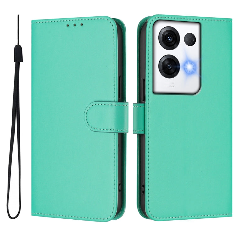 For OPPO Reno8 Pro 5G Global Skin Feel Solid Color Leather Phone Case with Lanyard