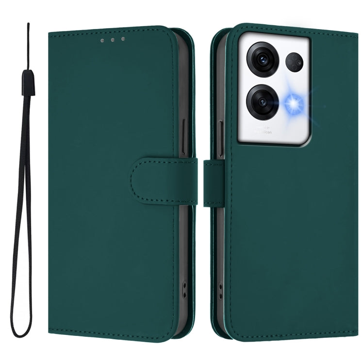 For OPPO Reno8 Pro 5G Global Skin Feel Solid Color Leather Phone Case with Lanyard