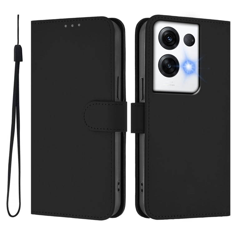 For OPPO Reno8 Pro 5G Global Skin Feel Solid Color Leather Phone Case with Lanyard