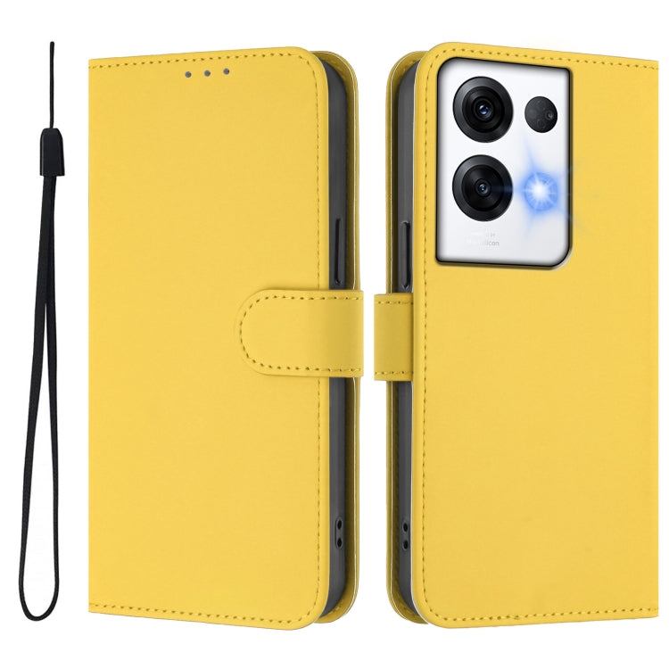 For OPPO Reno8 Pro 5G Global Skin Feel Solid Color Leather Phone Case with Lanyard