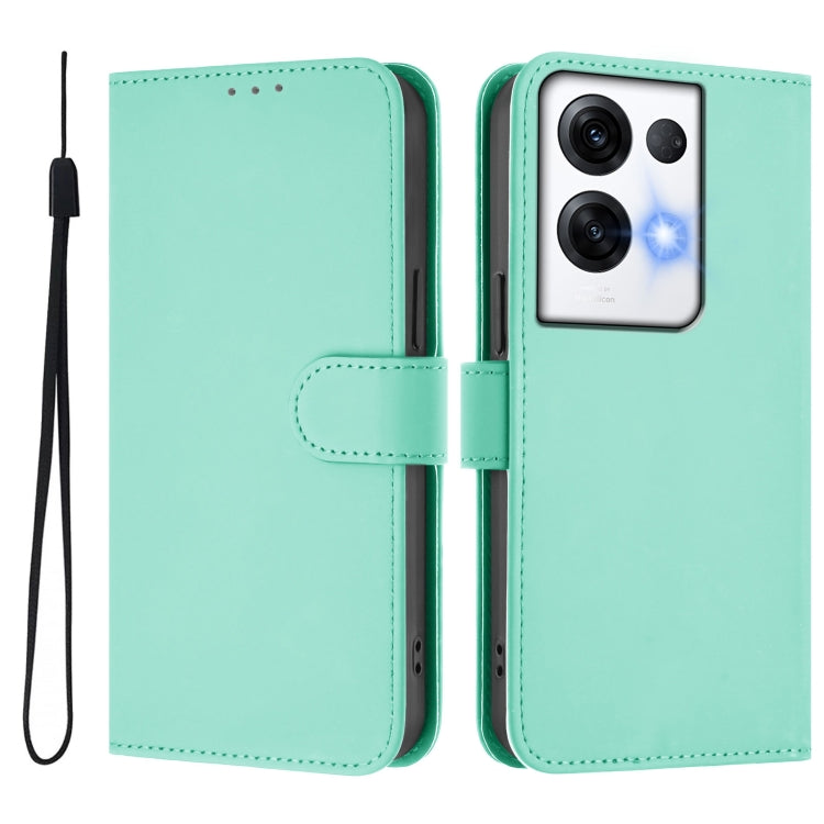 For OPPO Reno8 Pro 5G Global Skin Feel Solid Color Leather Phone Case with Lanyard