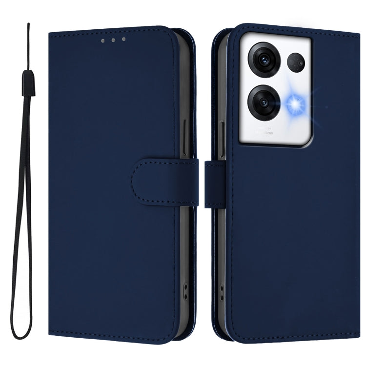 For OPPO Reno8 Pro 5G Global Skin Feel Solid Color Leather Phone Case with Lanyard