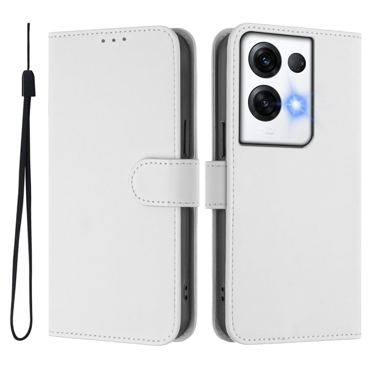 For OPPO Reno8 Pro 5G Global Skin Feel Solid Color Leather Phone Case with Lanyard