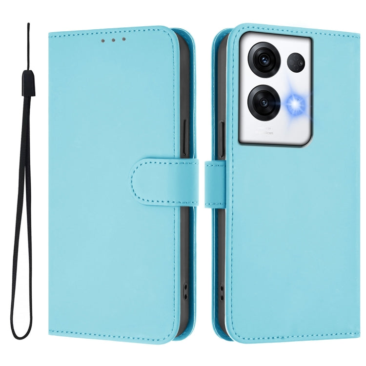 For OPPO Reno8 Pro 5G Global Skin Feel Solid Color Leather Phone Case with Lanyard