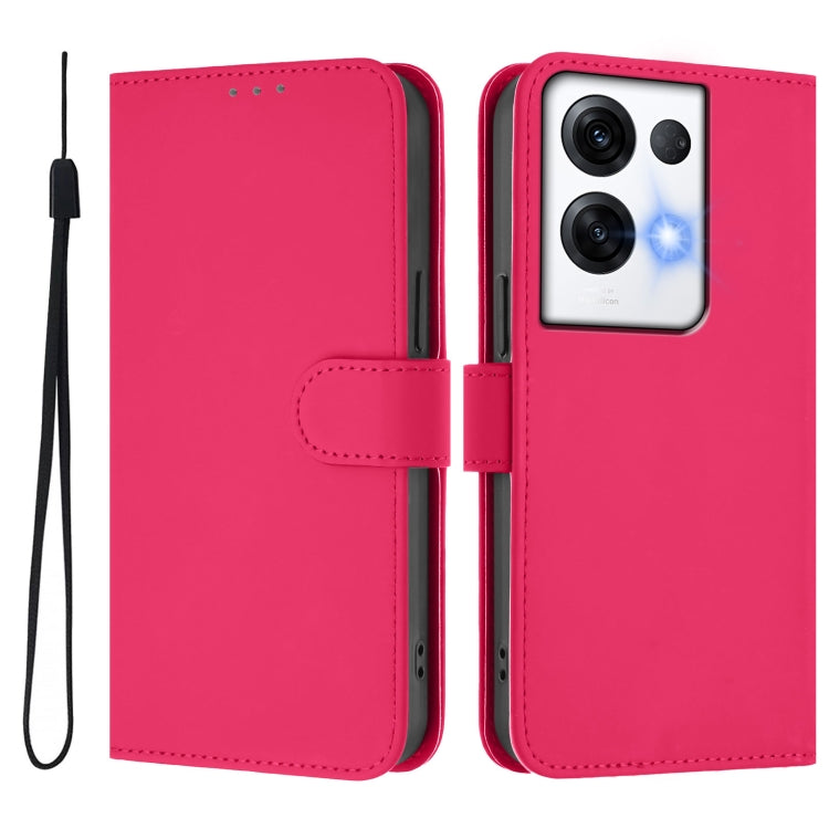 For OPPO Reno8 Pro 5G Global Skin Feel Solid Color Leather Phone Case with Lanyard