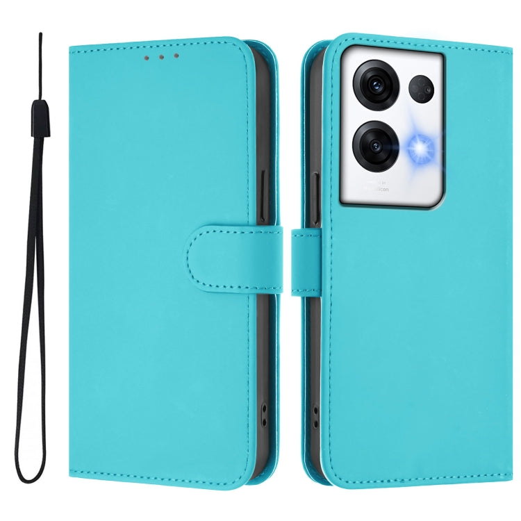 For OPPO Reno8 Pro 5G Global Skin Feel Solid Color Leather Phone Case with Lanyard