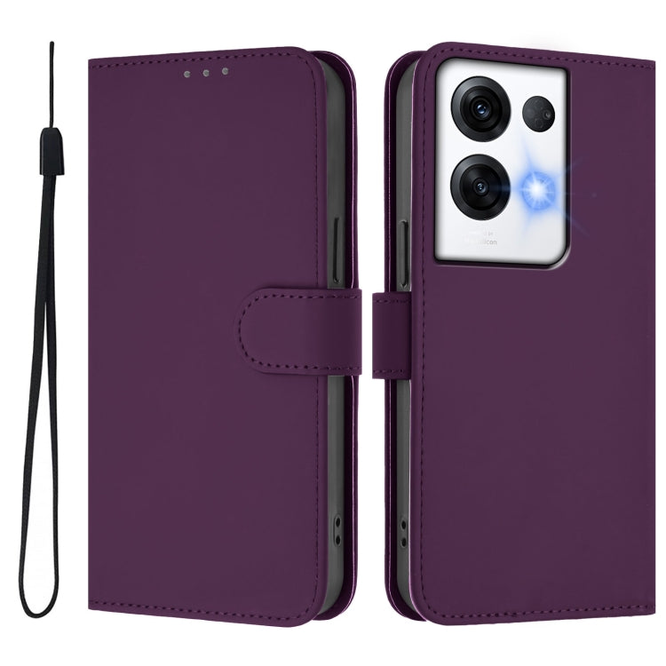 For OPPO Reno8 Pro 5G Global Skin Feel Solid Color Leather Phone Case with Lanyard