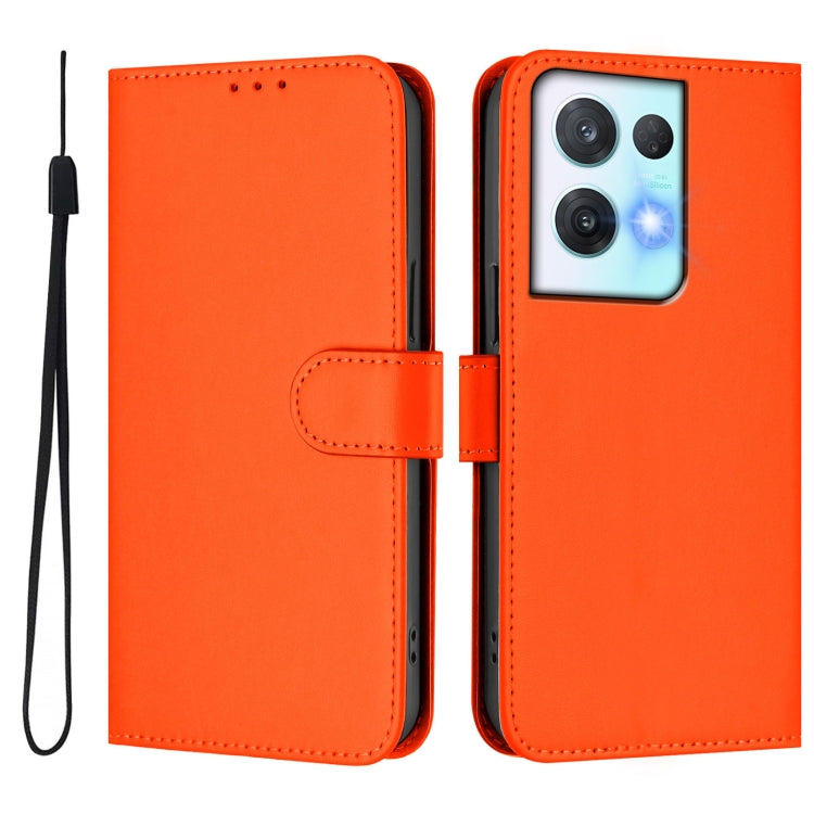 For OPPO Reno8 Pro 5G Skin Feel Solid Color Leather Phone Case with Lanyard