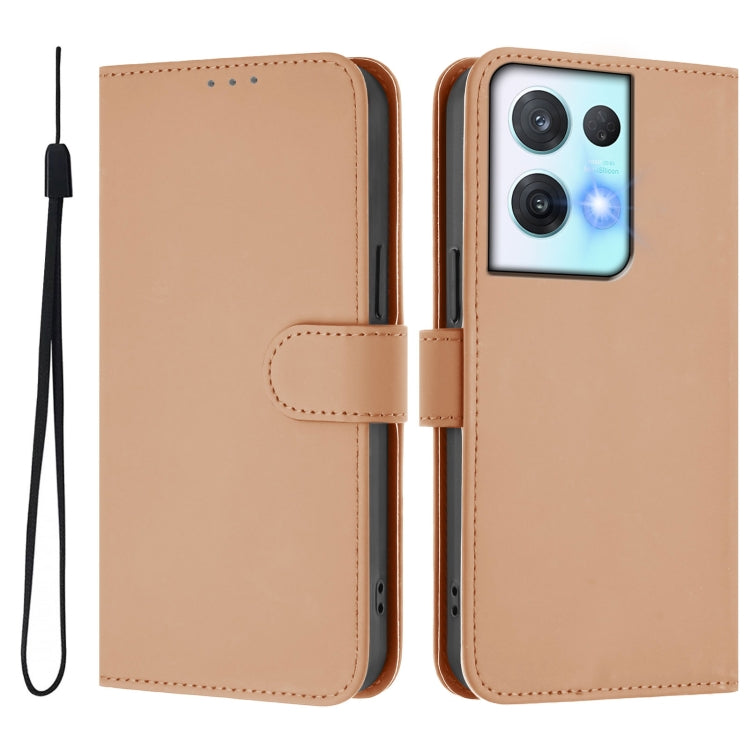 For OPPO Reno8 Pro 5G Skin Feel Solid Color Leather Phone Case with Lanyard