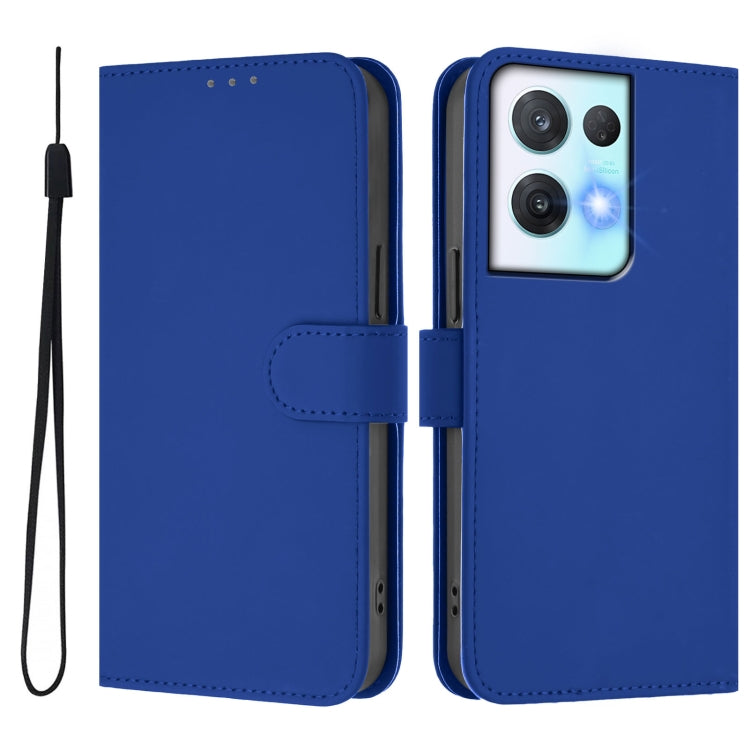 For OPPO Reno8 Pro 5G Skin Feel Solid Color Leather Phone Case with Lanyard