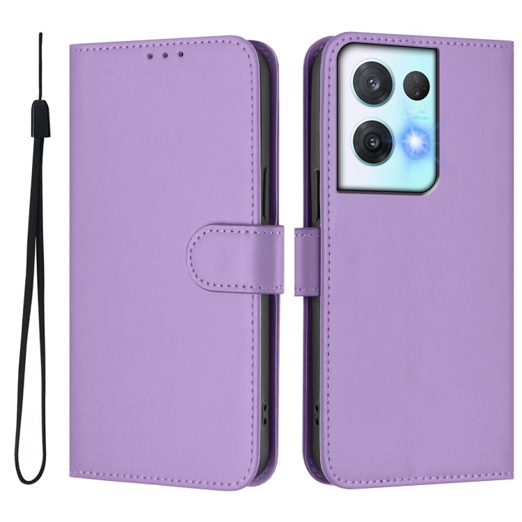 For OPPO Reno8 Pro 5G Skin Feel Solid Color Leather Phone Case with Lanyard