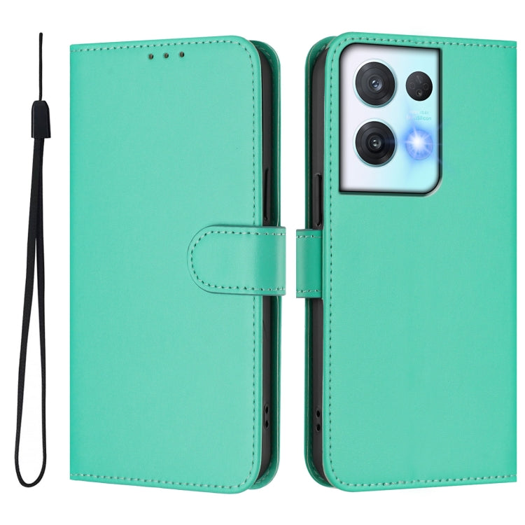 For OPPO Reno8 Pro 5G Skin Feel Solid Color Leather Phone Case with Lanyard