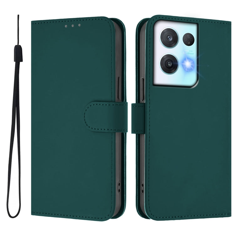 For OPPO Reno8 Pro 5G Skin Feel Solid Color Leather Phone Case with Lanyard