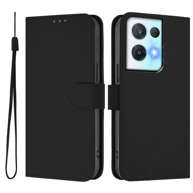 For OPPO Reno8 Pro 5G Skin Feel Solid Color Leather Phone Case with Lanyard