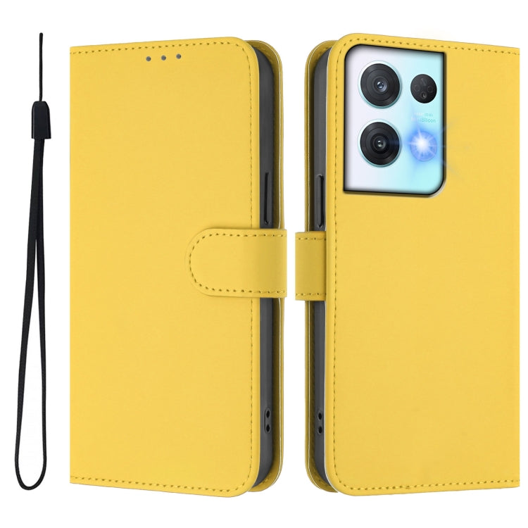 For OPPO Reno8 Pro 5G Skin Feel Solid Color Leather Phone Case with Lanyard