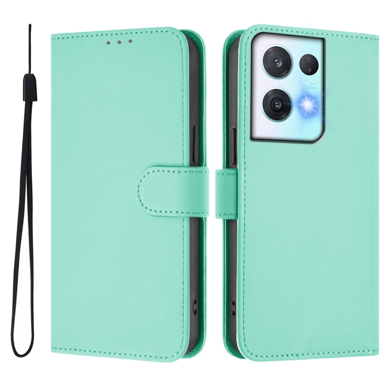 For OPPO Reno8 Pro 5G Skin Feel Solid Color Leather Phone Case with Lanyard