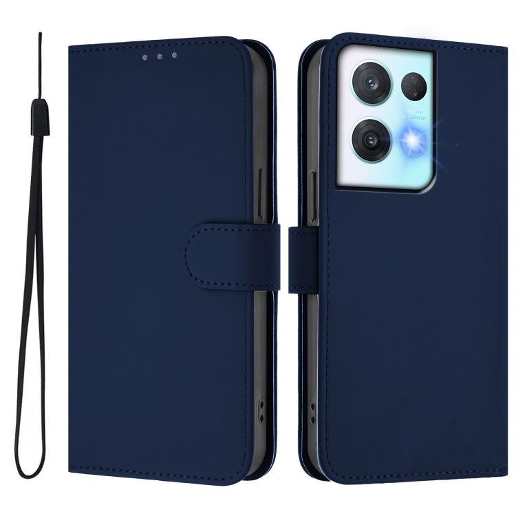 For OPPO Reno8 Pro 5G Skin Feel Solid Color Leather Phone Case with Lanyard