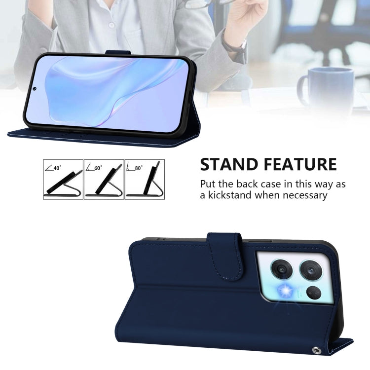 For OPPO Reno8 Pro 5G Skin Feel Solid Color Leather Phone Case with Lanyard
