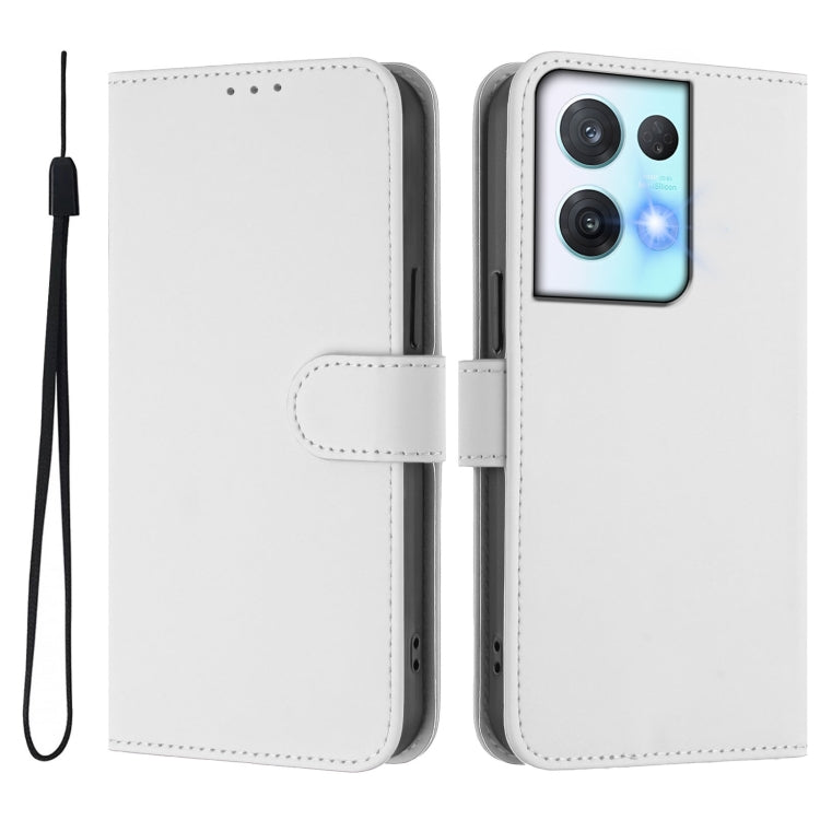 For OPPO Reno8 Pro 5G Skin Feel Solid Color Leather Phone Case with Lanyard