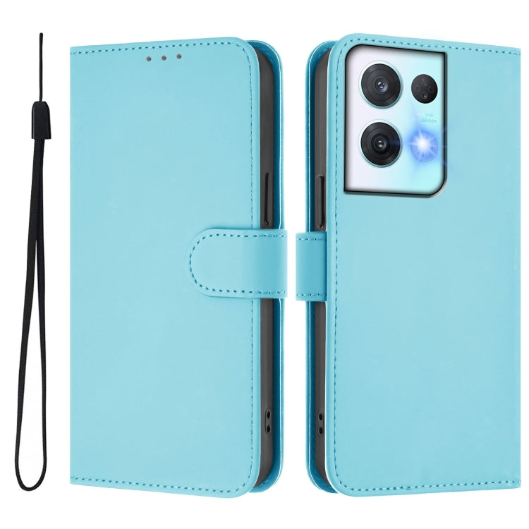 For OPPO Reno8 Pro 5G Skin Feel Solid Color Leather Phone Case with Lanyard