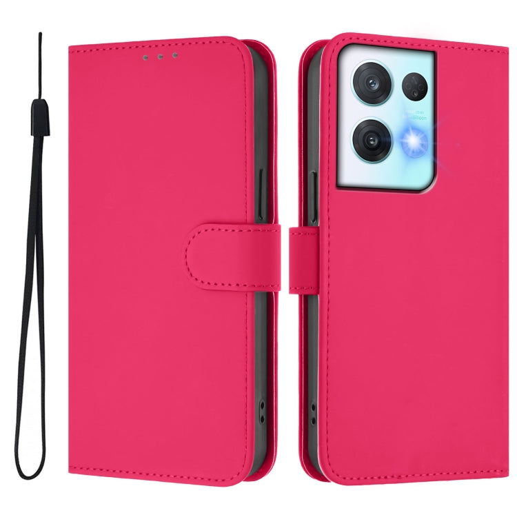 For OPPO Reno8 Pro 5G Skin Feel Solid Color Leather Phone Case with Lanyard