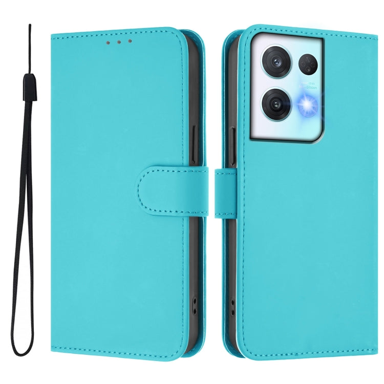 For OPPO Reno8 Pro 5G Skin Feel Solid Color Leather Phone Case with Lanyard