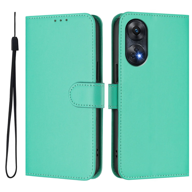 For OPPO Reno8 T 4G Skin Feel Solid Color Leather Phone Case with Lanyard