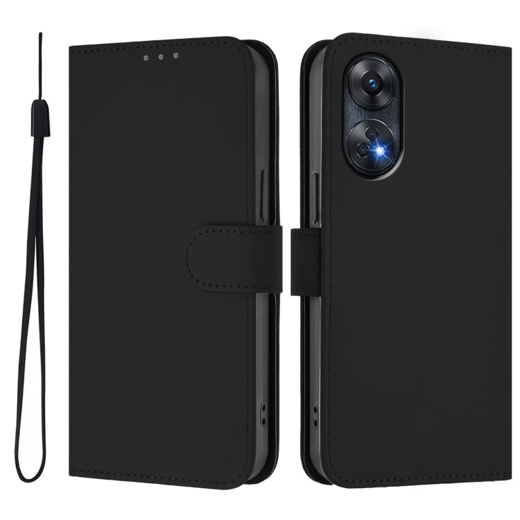 For OPPO Reno8 T 4G Skin Feel Solid Color Leather Phone Case with Lanyard