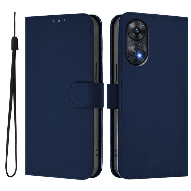 For OPPO Reno8 T 4G Skin Feel Solid Color Leather Phone Case with Lanyard