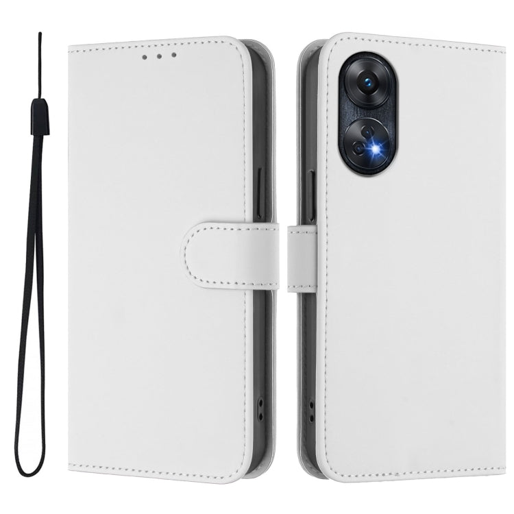 For OPPO Reno8 T 4G Skin Feel Solid Color Leather Phone Case with Lanyard