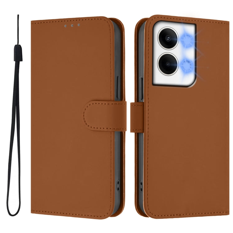 For OPPO Reno9 5G / Reno9 Pro 5G Skin Feel Solid Color Leather Phone Case with Lanyard