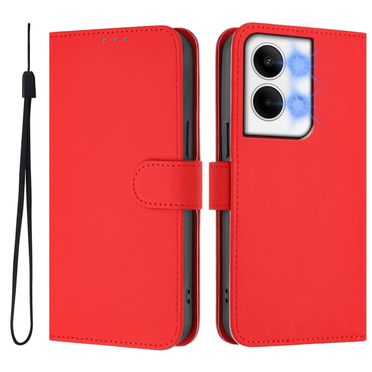 For OPPO Reno9 5G / Reno9 Pro 5G Skin Feel Solid Color Leather Phone Case with Lanyard