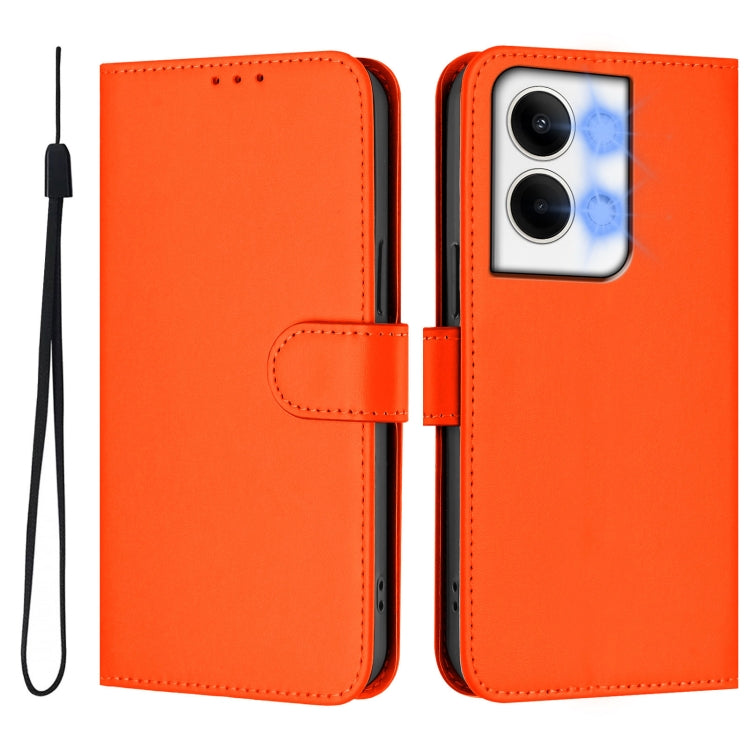 For OPPO Reno9 5G / Reno9 Pro 5G Skin Feel Solid Color Leather Phone Case with Lanyard