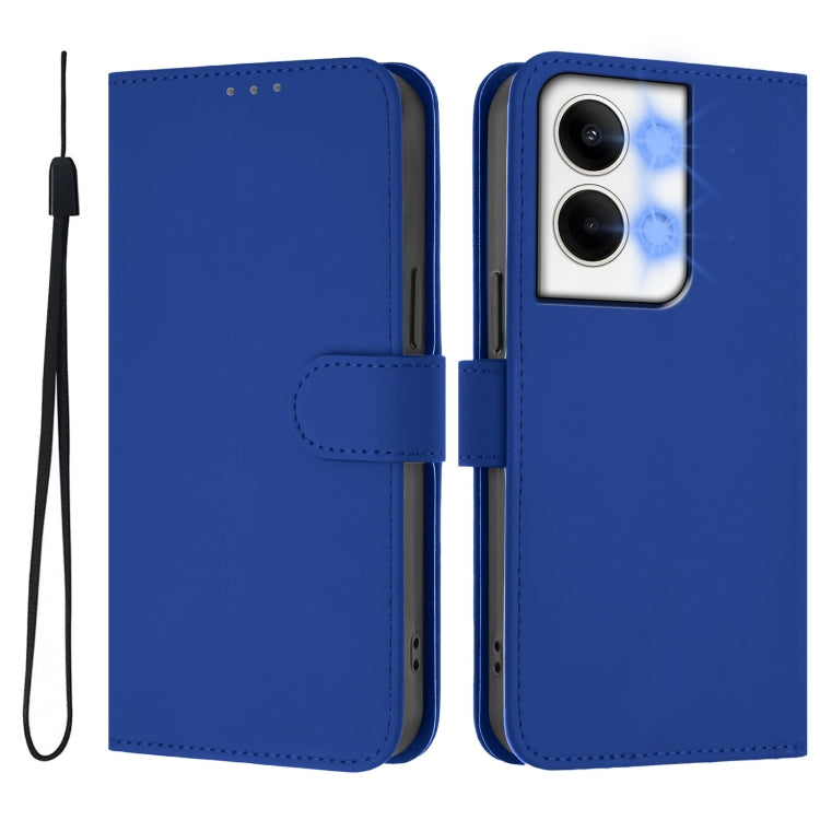 For OPPO Reno9 5G / Reno9 Pro 5G Skin Feel Solid Color Leather Phone Case with Lanyard