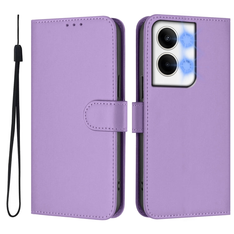 For OPPO Reno9 5G / Reno9 Pro 5G Skin Feel Solid Color Leather Phone Case with Lanyard