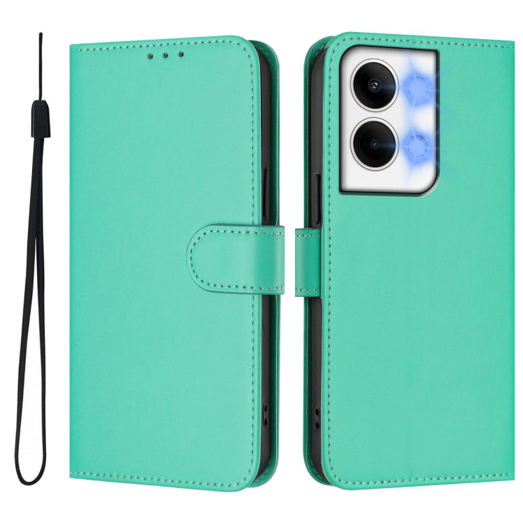 For OPPO Reno9 5G / Reno9 Pro 5G Skin Feel Solid Color Leather Phone Case with Lanyard