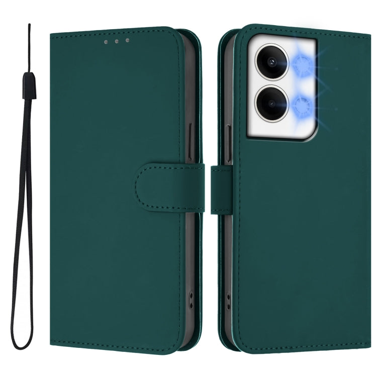 For OPPO Reno9 5G / Reno9 Pro 5G Skin Feel Solid Color Leather Phone Case with Lanyard