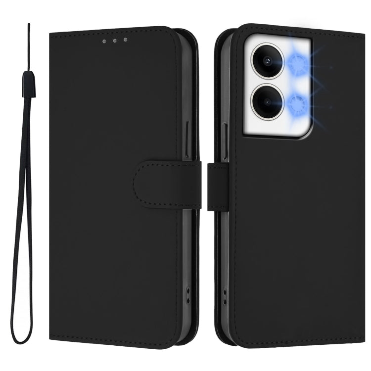 For OPPO Reno9 5G / Reno9 Pro 5G Skin Feel Solid Color Leather Phone Case with Lanyard