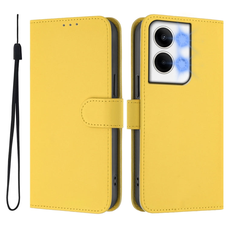 For OPPO Reno9 5G / Reno9 Pro 5G Skin Feel Solid Color Leather Phone Case with Lanyard