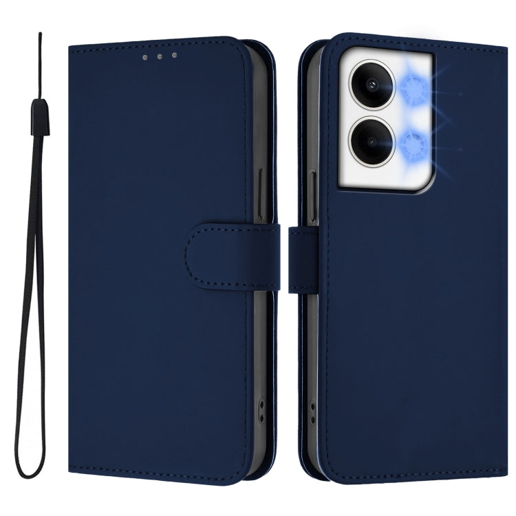 For OPPO Reno9 5G / Reno9 Pro 5G Skin Feel Solid Color Leather Phone Case with Lanyard