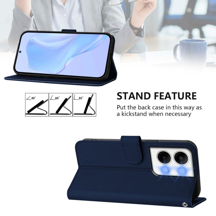 For OPPO Reno9 5G / Reno9 Pro 5G Skin Feel Solid Color Leather Phone Case with Lanyard