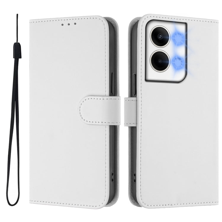For OPPO Reno9 5G / Reno9 Pro 5G Skin Feel Solid Color Leather Phone Case with Lanyard